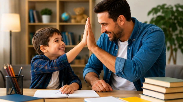 والدین با تشویق و حمایت، اعتماد به نفس کودک را تقویت میکنند.